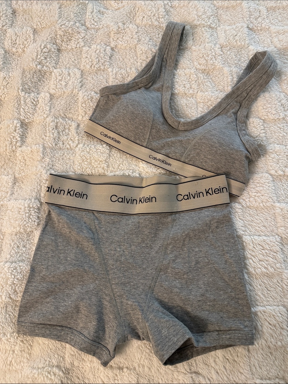 Calvin Klein Heather Grey Cotton Bralette (S) & Boxer Shorts (XS) Set